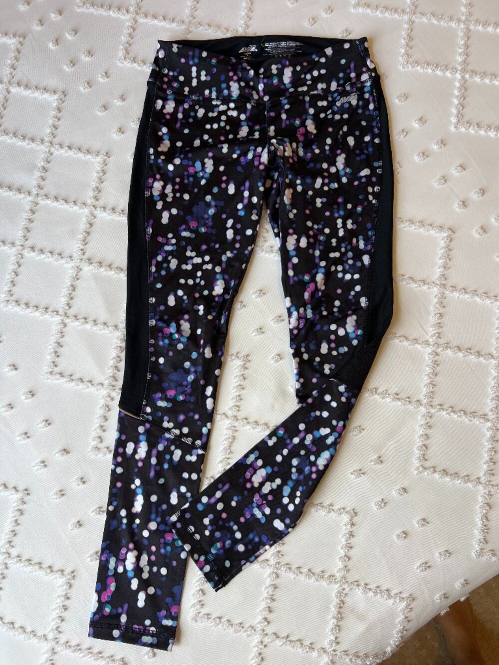 Avia Colorful Speckled Polka Dot Mesh Panel Workout Leggings SIZE SMALL